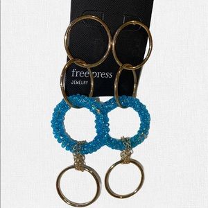 NEW Free Press Gold + Blue Stacked Hoop Earrings